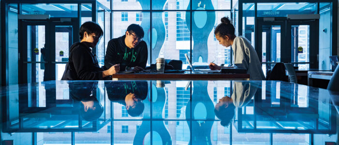 Students collaborating on campus