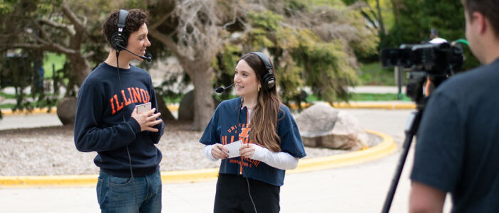 Journalism students doing remote broadcast