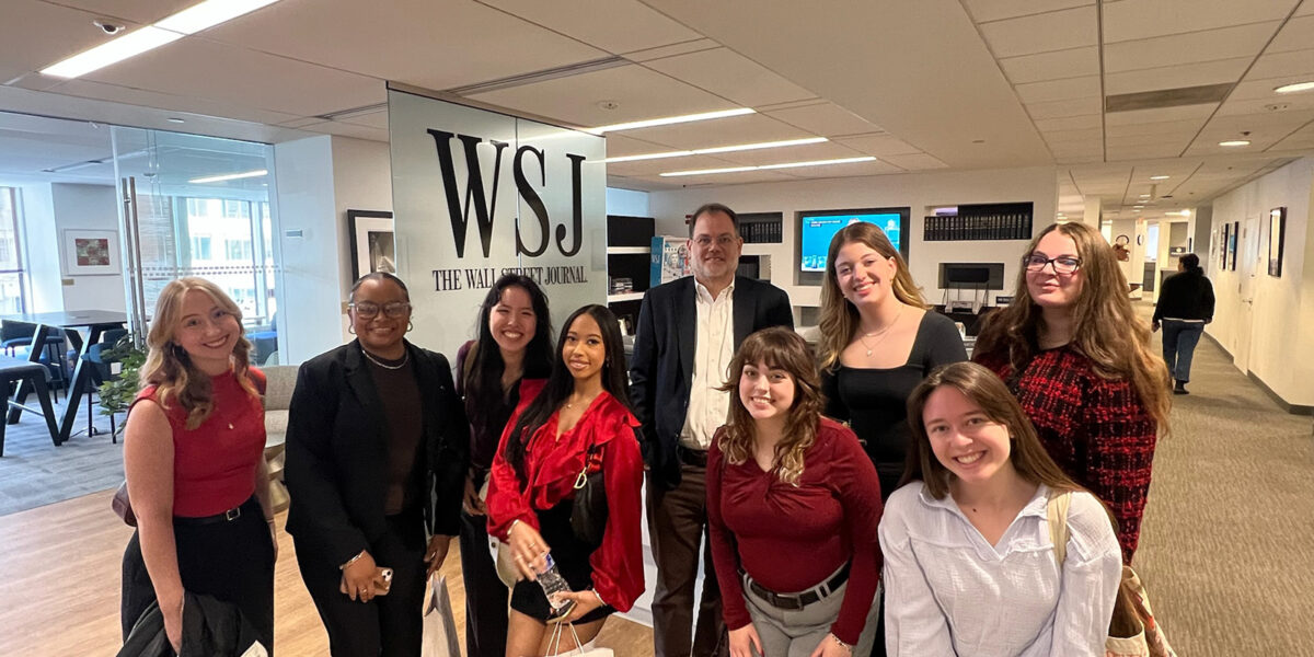 Journalism students at The Wall Street Journal with alum Theo Francis