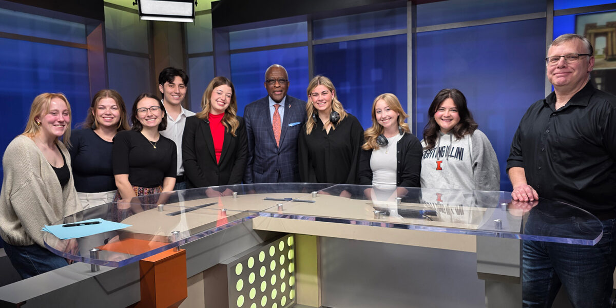 Chancellor Jones with Ui7 Newsroom students