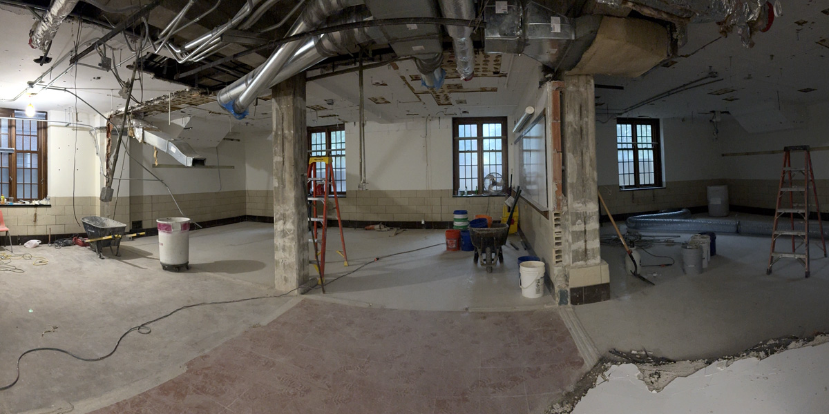 Gregory Hall Rooms 1, 2, 3 after demo, panoramic