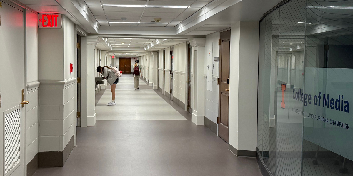 Gregory Hall lower level corridor first day of classes Fall 2025