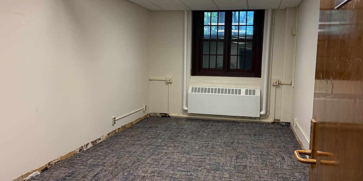 Gregory Hall lower level office with new carpet