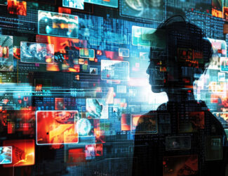 Futuristic illustration of person viewing screens