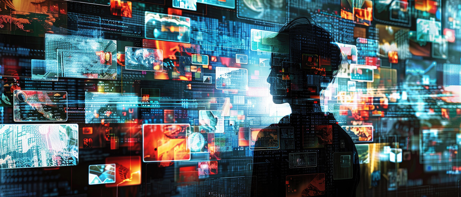 Futuristic illustration of person viewing screens