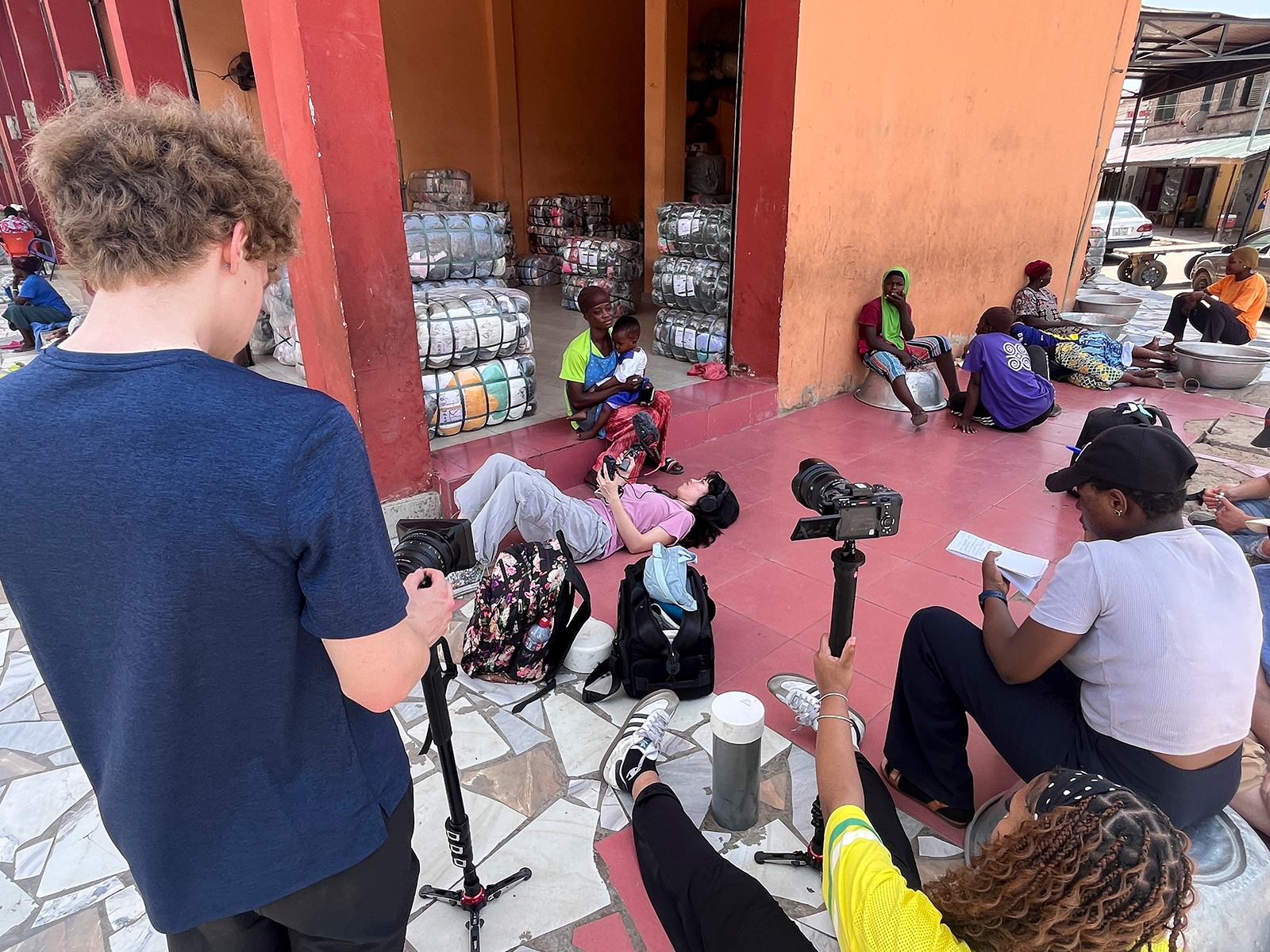 Journalism students filming in Ghana